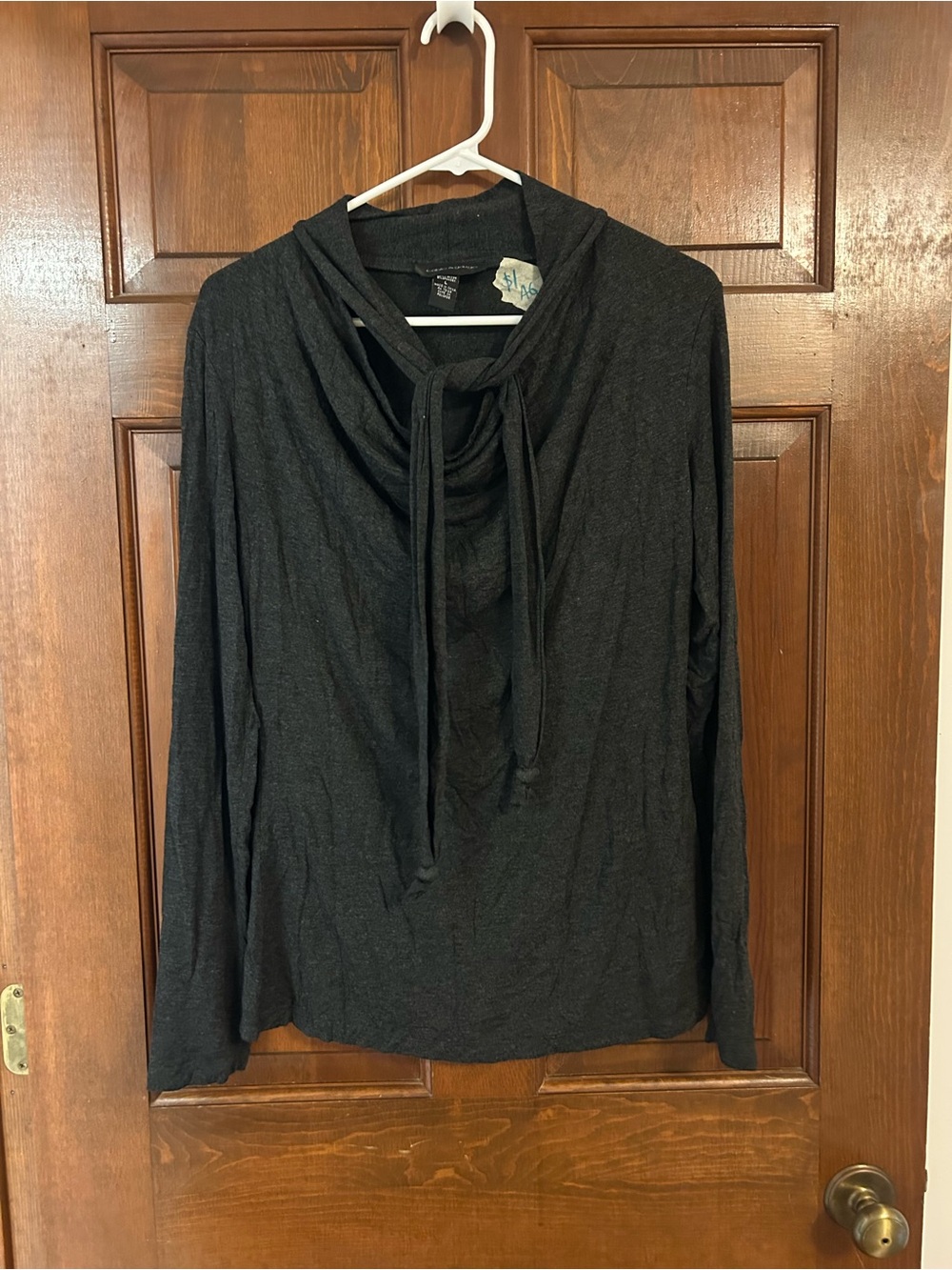 Cable & Gauge Black Cowl-Neck Tie Hoodie Top